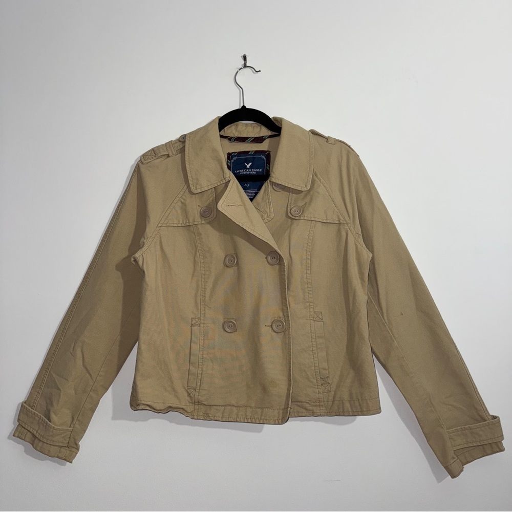 American Eagle Khaki‎ Cotton Double Breasted Jacket Size Large